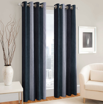 La elite 152 cm (5 ft) Window Polyester Room Darkening Curtain Single Curtain(Grey, Striped)