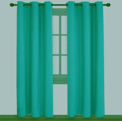 COMFY HOME 213.36 cm (7 ft) Silk Blackout Door Curtain (Pack Of 2)(Solid, Turquoise)