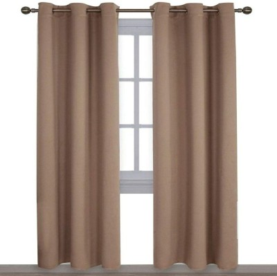 VeNom 243 cm (8 ft) Silk Blackout Long Door Curtain (Pack Of 2)(Solid, Mocha)