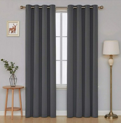 COMFY HOME 274.3 cm (9 ft) Silk Blackout Long Door Curtain (Pack Of 2)(Solid, Grey)