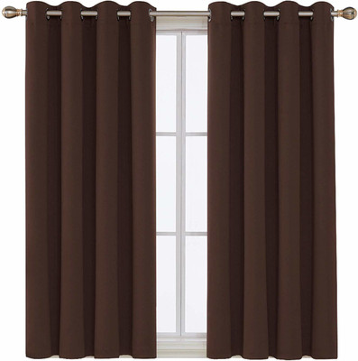 COMFY HOME 182.8 cm (6 ft) Shower Silk Blackout Curtain (Pack Of 2)(Brown, Solid)