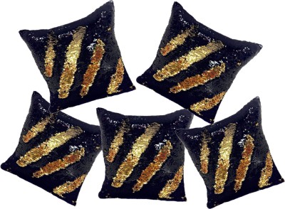 Bansiwal Polyester Cushions & Pillows Cover(Pack of 5, 40 cm*40 cm, Black, Gold)