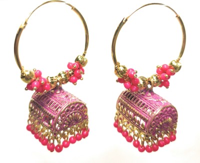 Guruji Mart Elegant Pink and Gold Box style Bali jhumki Alloy, Metal Jhumki Earring