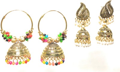 Guruji Mart Elegant chandbali Jhumki with multicolor beads and white beads Jhumki pack of 2 Alloy, Metal Drops & Danglers