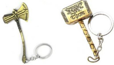 ZYZTA Marvel Avengers Infinity War Thor Axe-Hammer & Mjolnir- Hammer Stormbreaker Golden Metal Keychain & Keyring Key Chain
