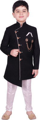 SG YUVRAJ Boys Festive & Party, Wedding Sherwani and Churidar Set(Black Pack of 1)