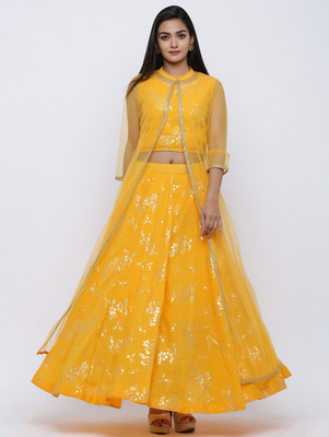 Myra Vogue Embellished Stitched Lehenga & Crop Top(Yellow)