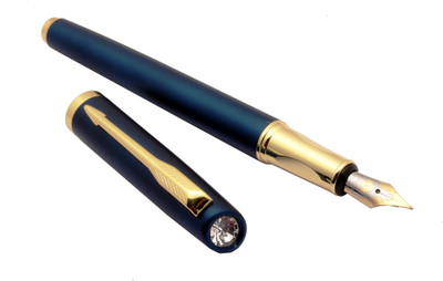 Ledos Exclusive Delta Crystal On Top Shine Blue Fountain Pen Golden Trims Fountain Pen