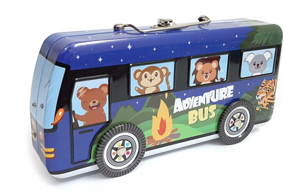 dishvy adventure bus animals Art Metal Pencil Box(Set of 1, Dark Blue)