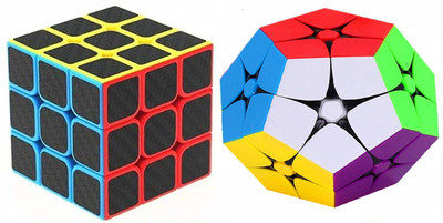 Toy Arena Cube Combo 2x2 Megaminx stickerless Magic Cube 3X3 Carbon Fibre Cubee (NEON)(2 Pieces)