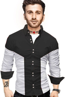 ShopyBucket Men Color Block Casual White, Black Shirt