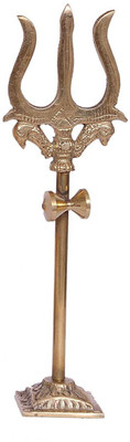Uniqon Trishul Trident Damru With Stand Brass Statue For Car Dashboard Decorative Showpiece  -  9.5 cm(Brass, Copper)