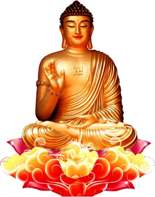 DivineDesigns 56 cm Golden Buddha Wall Sticker Self Adhesive Sticker(Pack of 1)