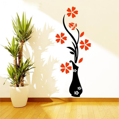 Decals Creation 76 cm Flowers Pot Wall Sticker Self Adhesive Sticker(Pack of 1)