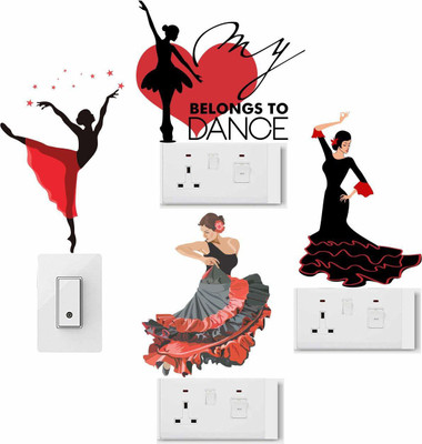 Decals Creation 35 cm Switch Sticker Dancing Girls Switch Board Sticker Wall Sticker Self Adhesive Sticker(Pack of 6)