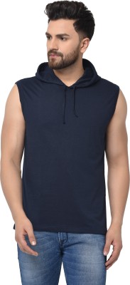 VANDITA FASHION Solid Men Hooded Neck Dark Blue T-Shirt