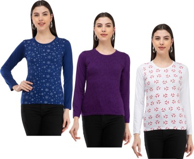 Indistar Printed Women Round Neck Multicolor T-Shirt