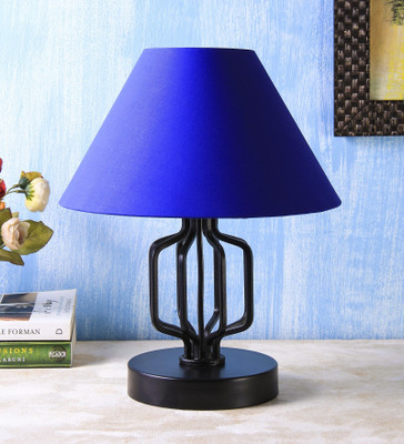 Devansh Blue Cotton Desginer Square Wrought Iron Table Lamp(31 cm, Blue)