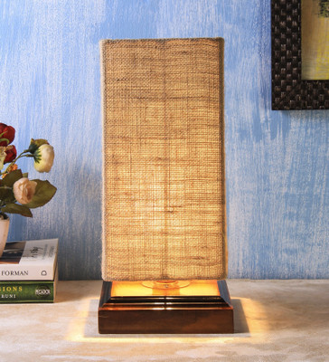 Devansh Wood Square Jute Table Lamp(31 cm, Beige)