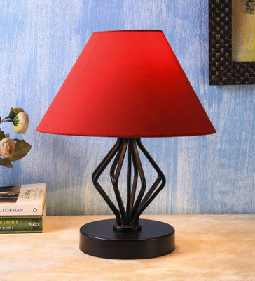 Devansh Red Cotton Desginer Triangle Wrought Iron Table Lamp(31 cm, Red)