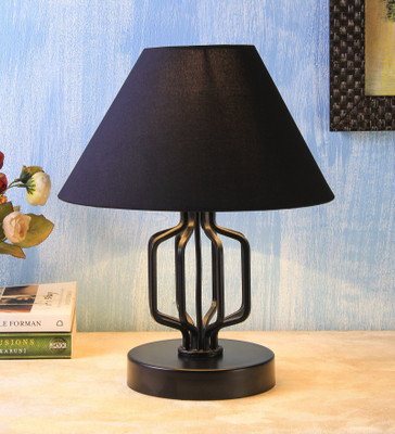 Devansh Black Cotton Designer Square Wrought Iron Table Lamp(31 cm, Black)