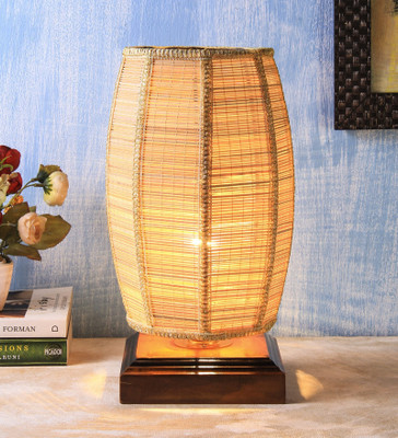 Devansh Wood Dholak Bamboo Table Lamp(31 cm, Beige)