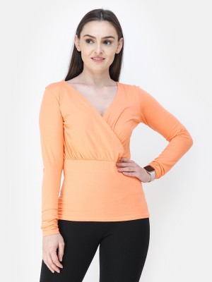 Cation Casual Regular Sleeve Solid Women Orange Top