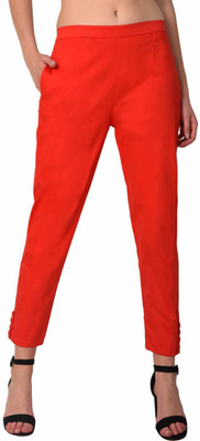 trendzmy Slim Fit Women Orange Trousers