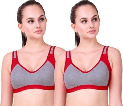 FNKSTYLE Women Sports Non Padded Bra(Red, Grey)