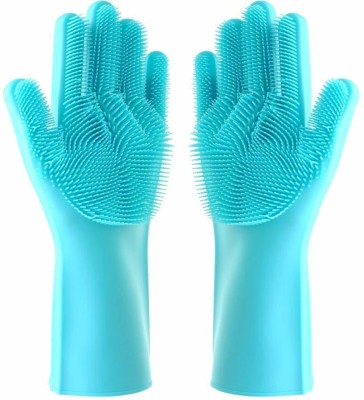 KNOCKNEW Reusable Rubber Silicon Wash Scrubber Heat Resistant Dish Washing Gloves K38 Wet and Dry Disposable Glove(Free Size)
