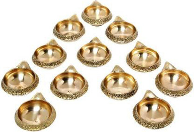 Puja N Pujari Kuber Diya Deepam Akhand Diya for Pooja and Diwali Festival Set of 12 Brass (Pack of 12) Table Diya Set(Height: 1 inch)