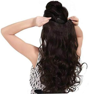 Chronex Synthetic Fibre Clip in  Extensions for Girls and Women Use 22-24Inches Pack of 1 Curly Brown Hair Extension