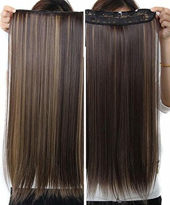 BeatStock Black Golden Highlighted Straight  Extension Style Soft Women's Heat Resistant Long silky top quality Synthetic Fibre, Fashion Women Synthetic  in 24 inch 5 Clip Hair Extension