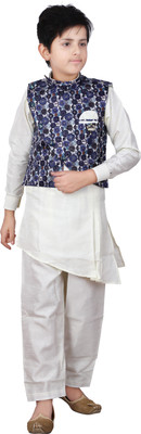 Fourfolds Boys Festive & Party Kurta, Waistcoat and Pyjama Set(Multicolor Pack of 1)