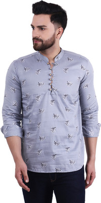 A-Okay Men Self Design Asymmetric Kurta(Grey)