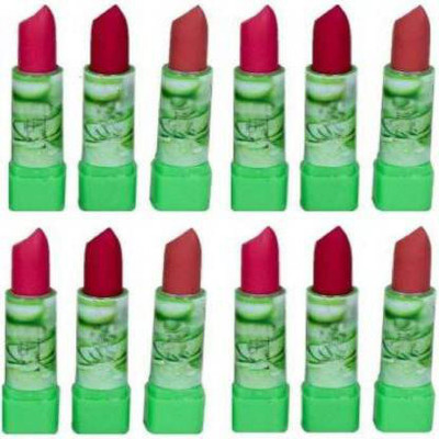 LIGHT BEAUTY Green tea extract matte moisturizing lipstick set of 12(Multicolor, 3 g)