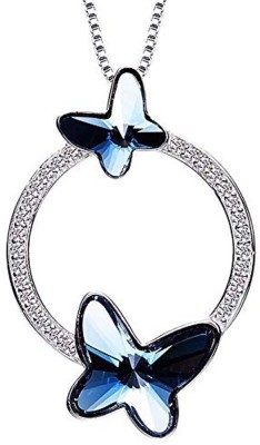 Shining Diva Fashion Crystal Butterfly Chain Pendant Silver Plated Pendant for Women (Blue) (10919np) Crystal Silver Plated Metal Necklace