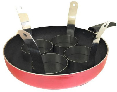 Dynore Non Stick Fry Pan with lid and Stainless Steel 4 round egg ring with Handle Fry Pan 17 cm diameter with Lid 2.5 L capacity(Aluminium, Non-stick, Induction Bottom)