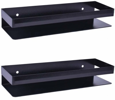 IMPULSE Metal Bathroom Shelf Multipurpose Wall Mount Kitchen Shelf 14 X 5 inch Pack of 2 Iron Wall Shelf(Number of Shelves - 1, Black)