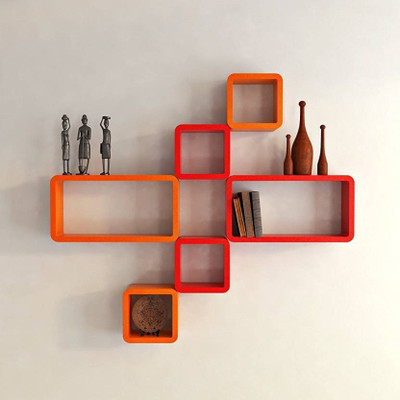 Eco Handicrafts Wooden Wall Shelf(Number of Shelves - 6, Red, Orange)