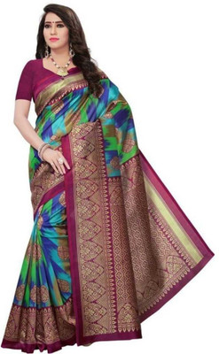 Grubstaker Printed Bollywood Silk Blend Saree(Multicolor)