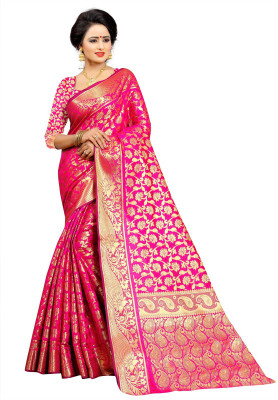jayant creation Woven Kanjivaram Cotton Blend Saree(Pink)