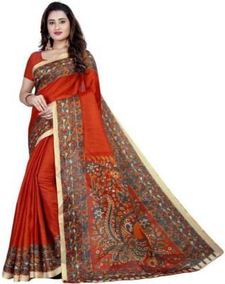 Grubstaker Printed Bollywood Cotton Blend Saree(Maroon)