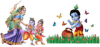RANGOLI 70 cm Yashoda Maa - Baal Krishna Ji Self Adhesive Sticker(Pack of 2)