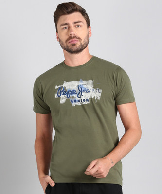 Pepe Jeans Printed Men Round Neck Green T-Shirt