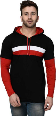 FASHNET Striped Men Hooded Neck Multicolor T-Shirt