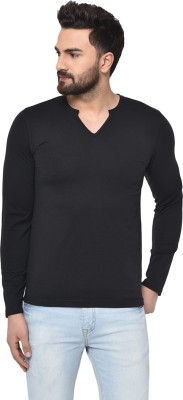 GLITO Solid Men V Neck Black T-Shirt