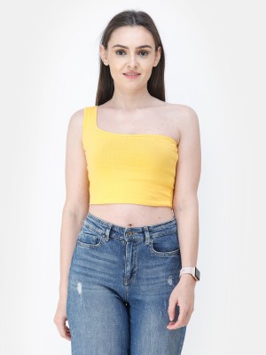 Cation Casual No Sleeve Solid Women Yellow Top