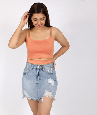 Chimpaaanzee Party Sleeveless Solid Women Orange Top