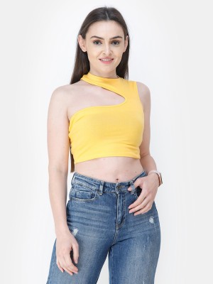 Cation Casual No Sleeve Solid Women Yellow Top